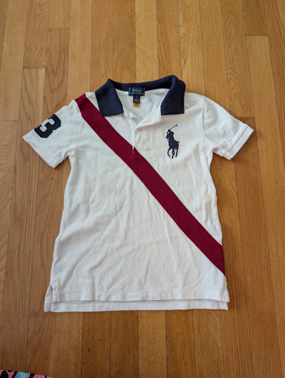 Polo by Ralph Lauren Kids White Polo Shirt with Burgundy Stripe